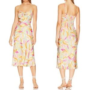 ASTR the Label Mariela Midi Dress in Mustard & Pink Floral Sz Large Revolve